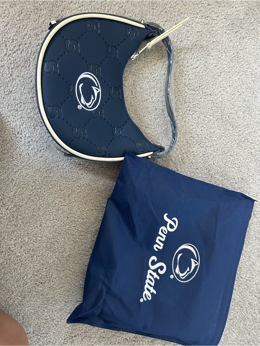 Penn State Navy Crescent Crossbody Bag with Cream Trim